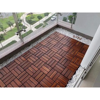 Combo 10 tấm Ván sàn gỗ tự nhiên lát ngoài trời 12 nan.Màu nâu đỏ ( vỉ nhựa ).