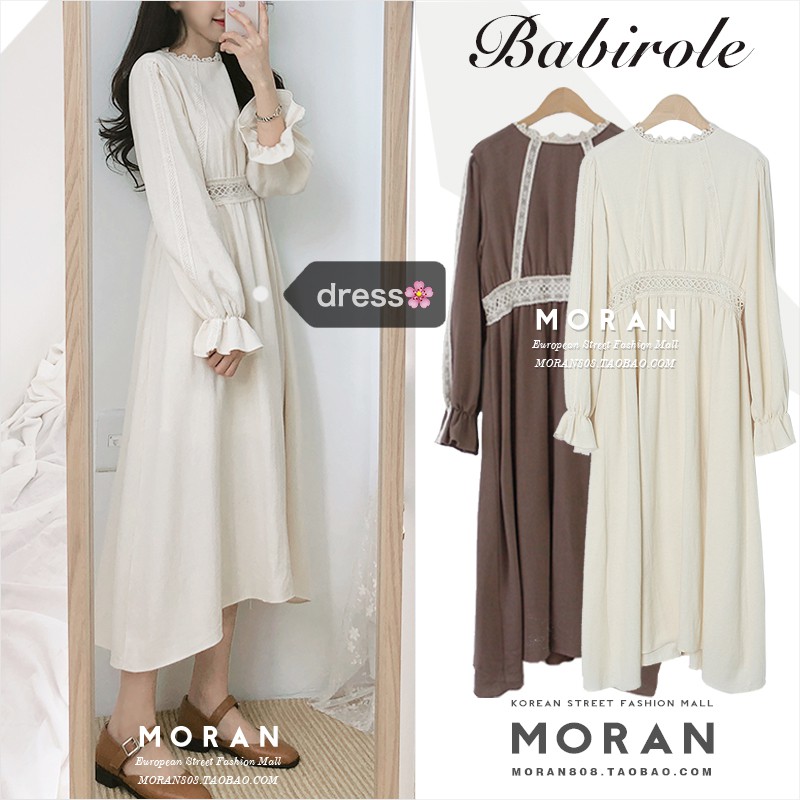 [Mã WASTMAY giảm 15% tối đa 30K đơn 150K] (ORDER) Váy MORAN dài tay dáng xòe dài phối ren Dress Vintage Hàn Quốc