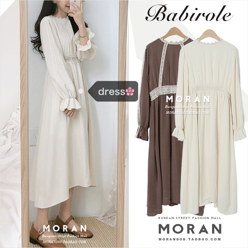 (ORDER) Váy MORAN dài tay dáng xòe dài phối ren Dress Vintage Hàn Quốc