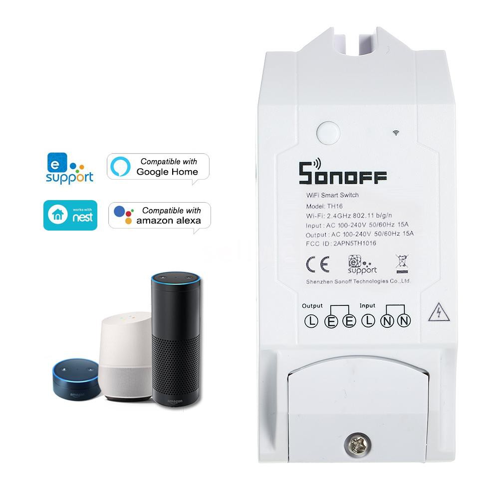 SONOFF TH16 16A/3500W Smart Wifi Switch Monitoring Temperature Humidity Wireless Home Automation Kit Works With Amazon A