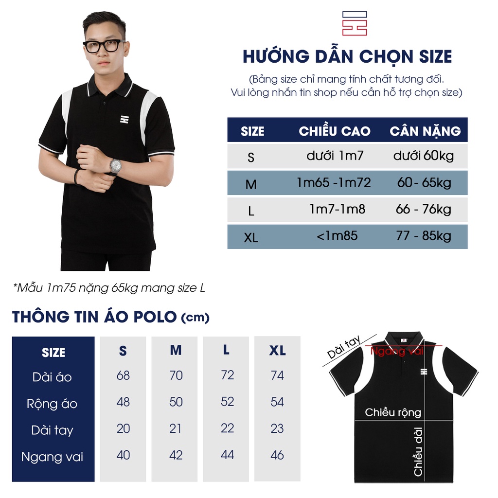 Áo polo nam cổ bẻ HIDDLE vải cotton cá sấu cao cấp trẻ trung tay phối màu trắng đen 25112101