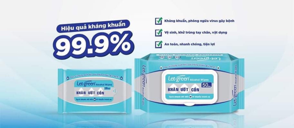 Khăn ướt cồn kháng khuẩn Let green 50 miếng