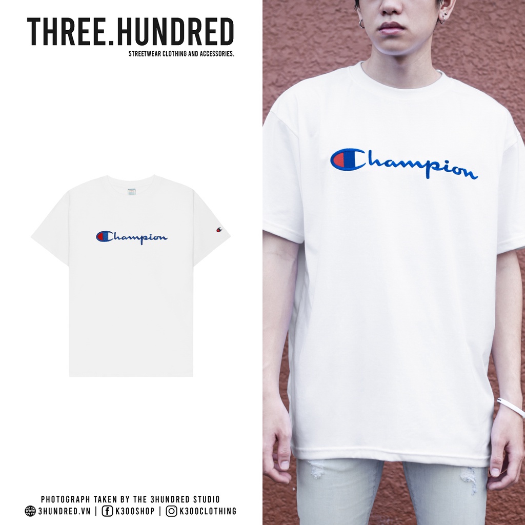 ÁO THUN CHAMPION BIG LOGO CHỮ THÊU MÀU TRẮNG
