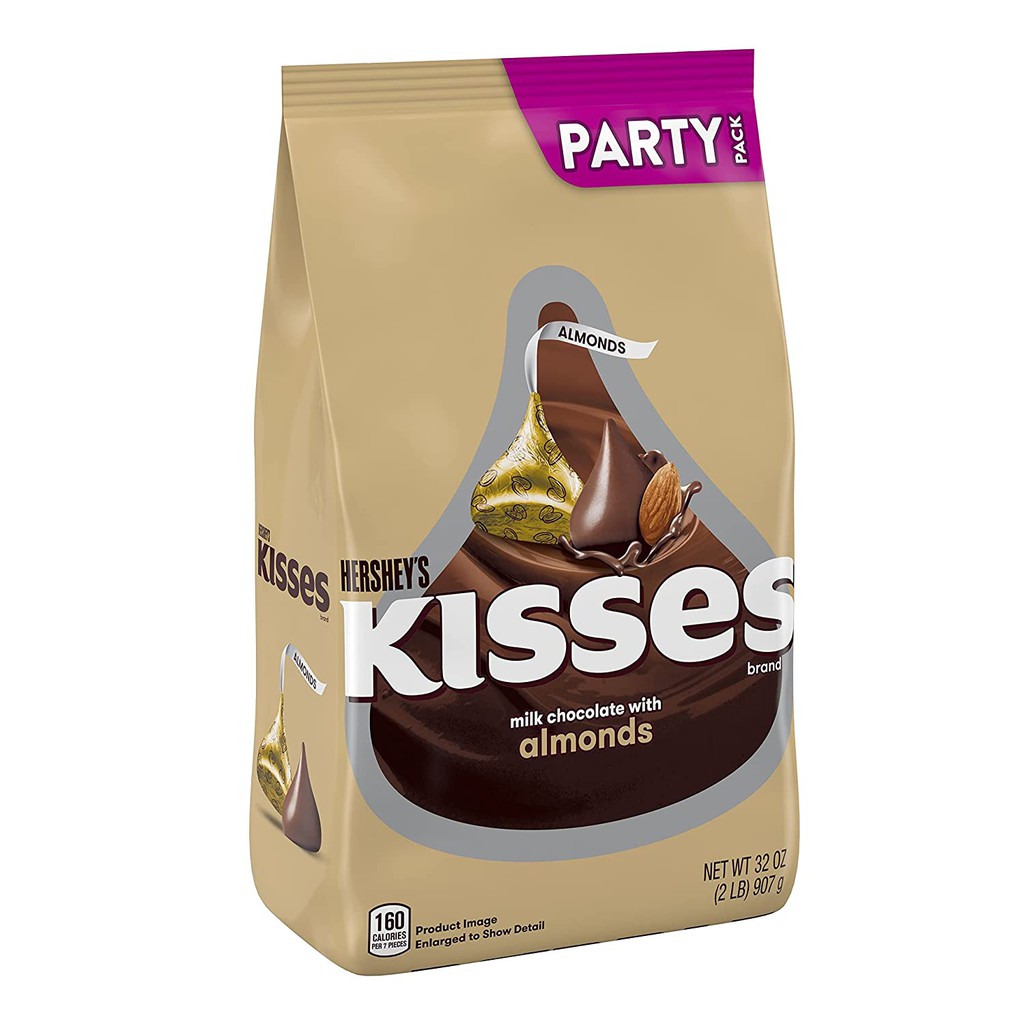 TÚI 907g SOCOLA SỮA HẠNH NHÂN HERSHEY'S KISSES Milk Chocolate with Almonds Candy (32oz)