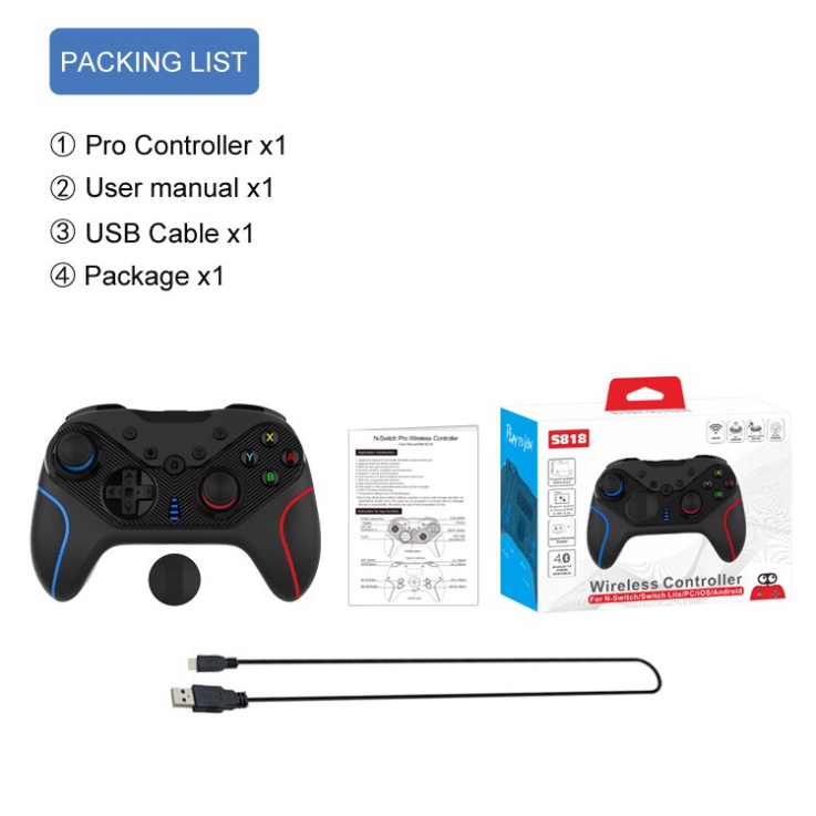 𝓗à𝓷𝓰 𝓢ẵ𝓷 Tay cầm chơi game Nintendo Switch pro controller S818 - Full tính năng WAKE UP, NFC, TURBO, RUMBLE