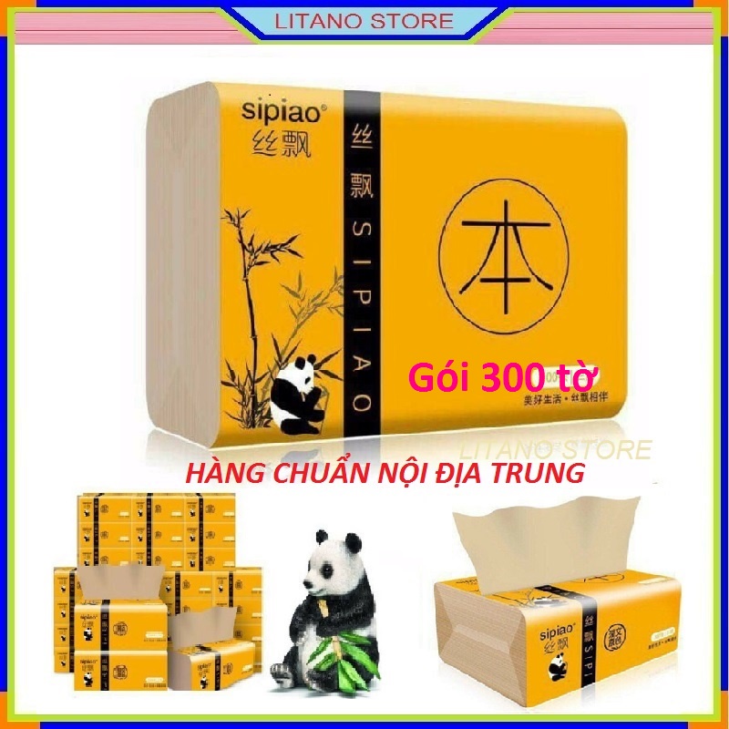 Combo 5 Gói Giấy Ăn Gấu Trúc sợi Tre Xipiao Siêu Dai Không Chất Tẩy Trắng Loại Gói 300 Tờ( Hàng chuẩn loại 1)