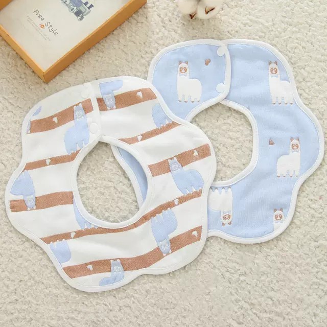 Set 5 Yếm cho bé - Yếm dãi vải mềm 100% cotton, xoay 360 độ, chống thấm, dùng được cả 2 mặt cho bé trai, bé gái, trẻ