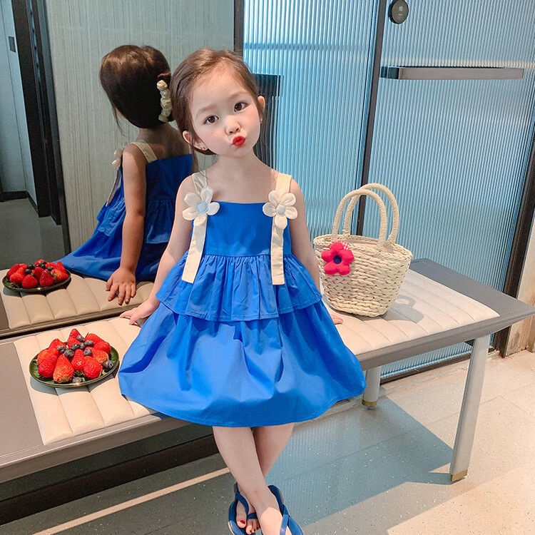 Đầm Công Chúa Mùa Hè Hai Dây Phong Cách Phương Tây Mới Cho Bé Gái