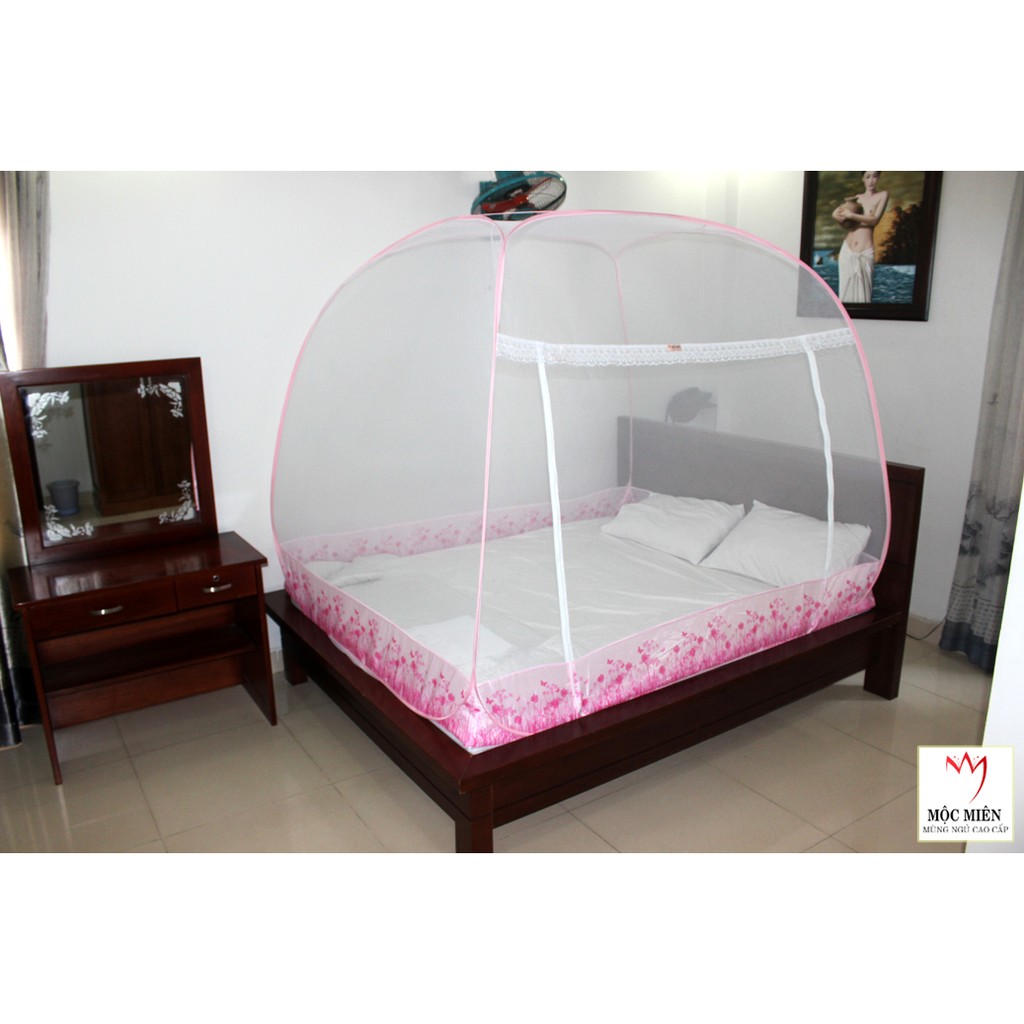 Mùng Chụp Tự Bung Đỉnh Rộng MỘC MIÊN Trắng Viền Hồng