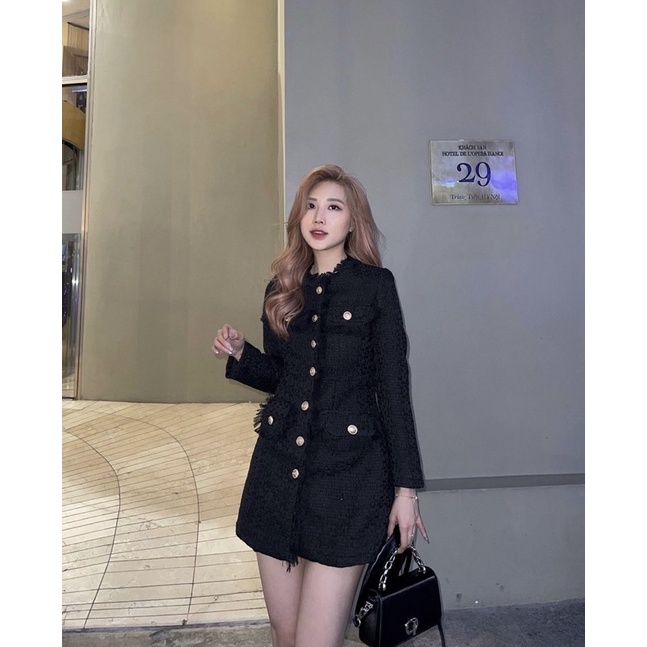 Váy dạ tweed cúc dọc