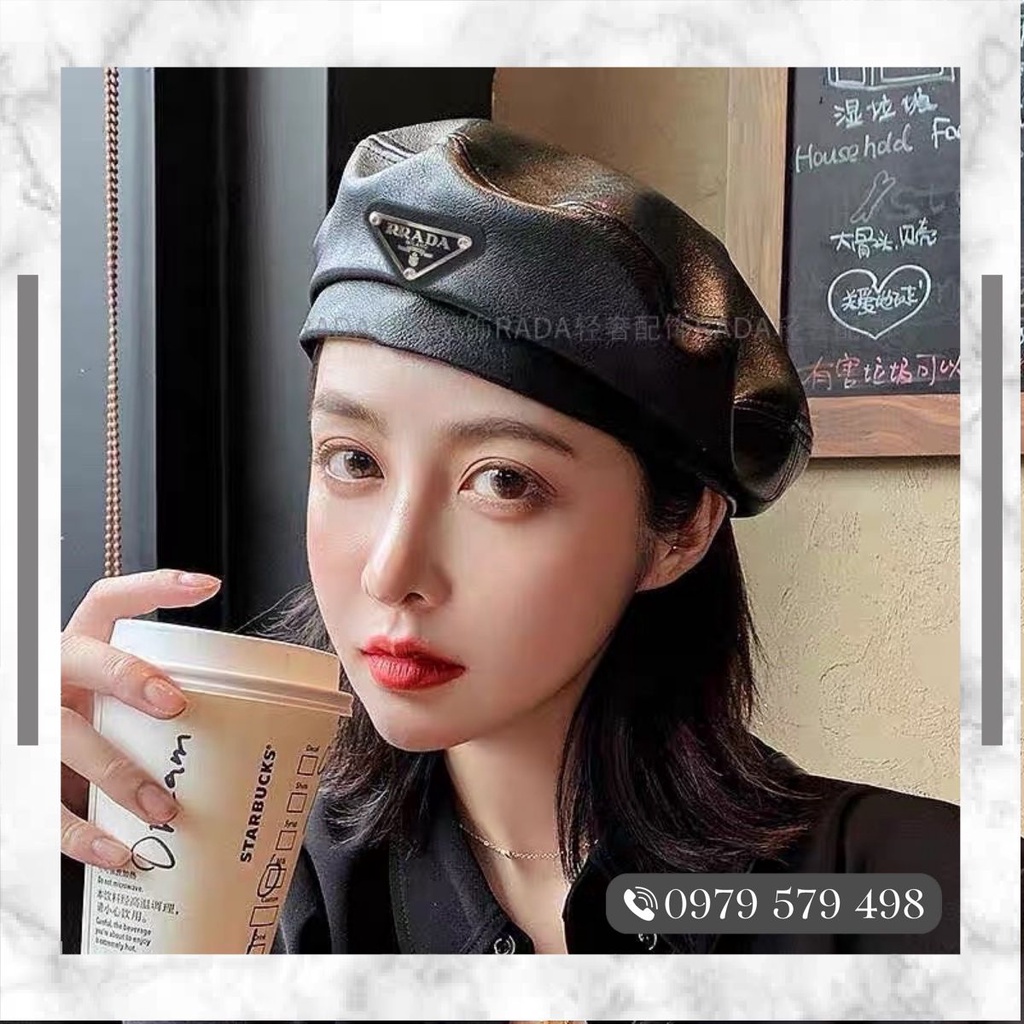 Mũ nồi da táp pradaa cho nữ màu đen