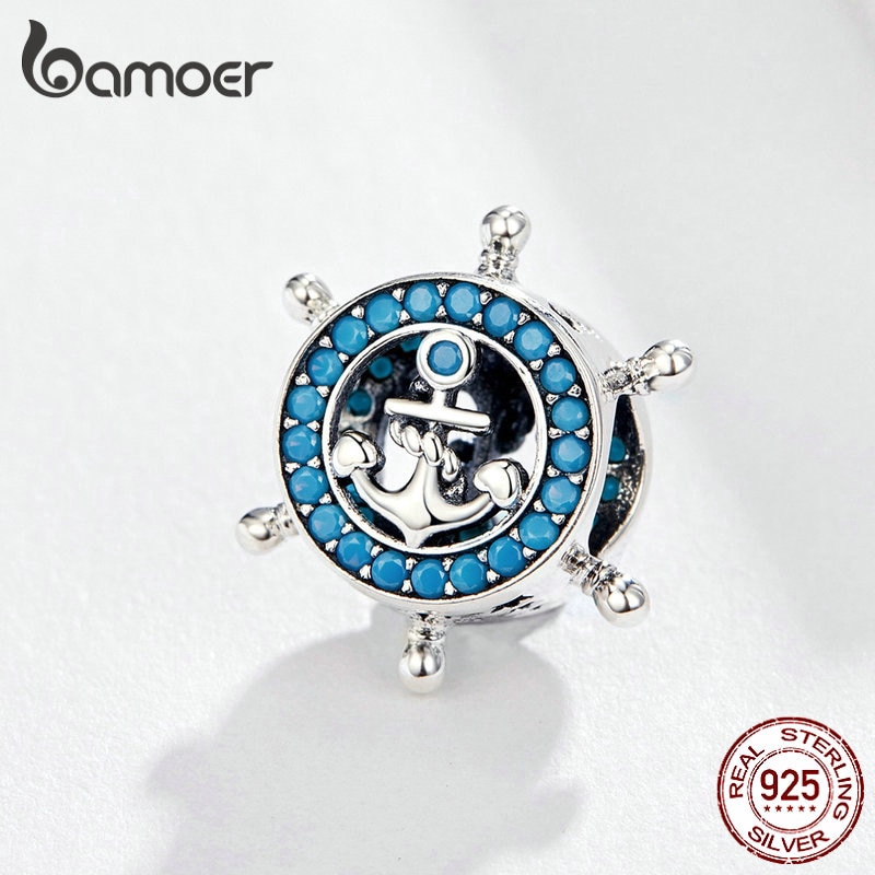 Hạt Charm Bamoer Scc1200 Dạng Tròn Kiểu Bánh Lái Đính Đá Dùng Làm Vòng Đeo Tay Cho Nữ