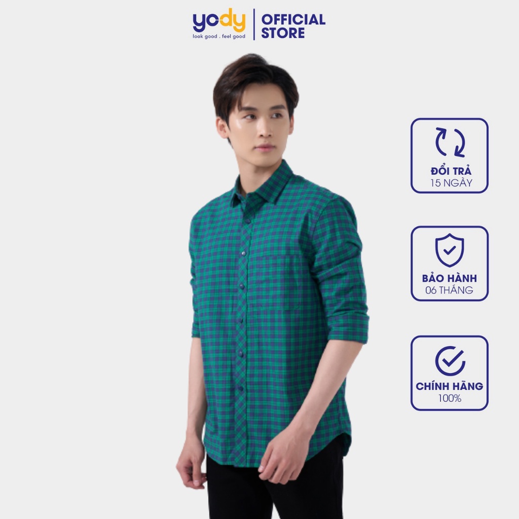 Áo sơ mi nam YODY dài tay có túi ngực họa tiết kẻ caro basic SMM4063