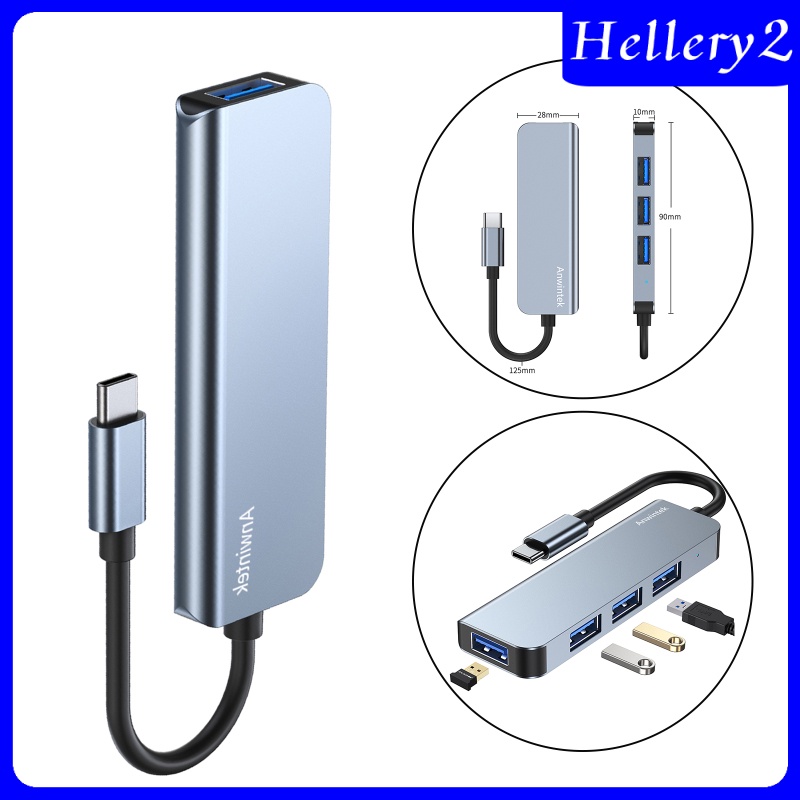 [HELLERY2] USB-C Type C to USB 3.0 USB 2.0 4 Port Hub Adapter Splitter Expansion Silver
