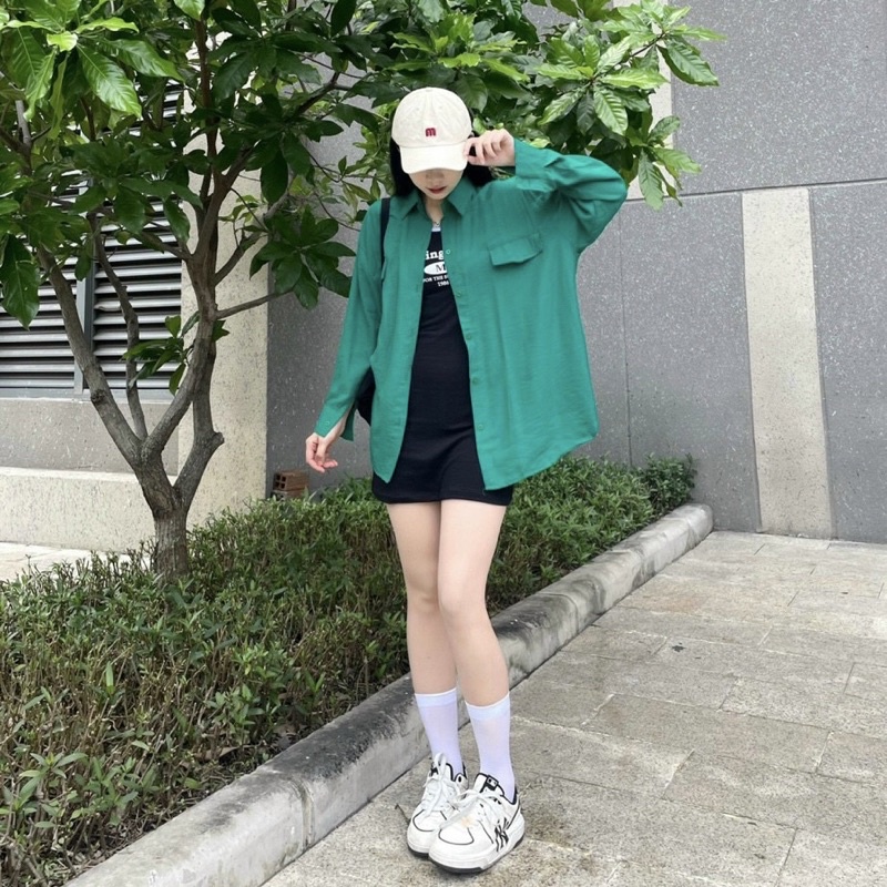Đầm Đen Cột Dây Yếm Mix Áo Khoác Sơmi Xanh🦋FREESHIP🦋