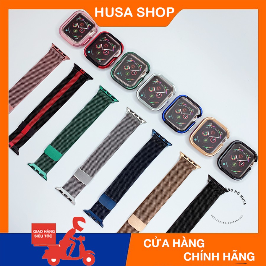 Combo dây thép không rỉ milan loop và ốp viền nhôm chống sốc cho Apple Watch 1/2/3/4/5/6/se