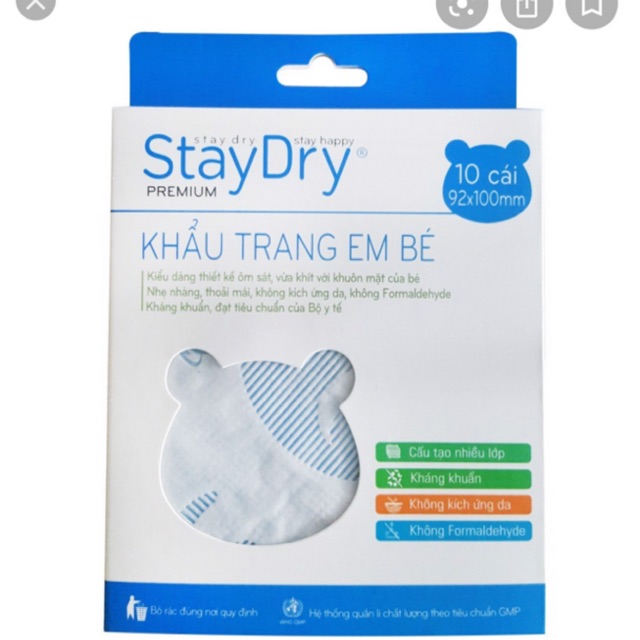 Khẩu trang cho bé staydry hộp 10 cái