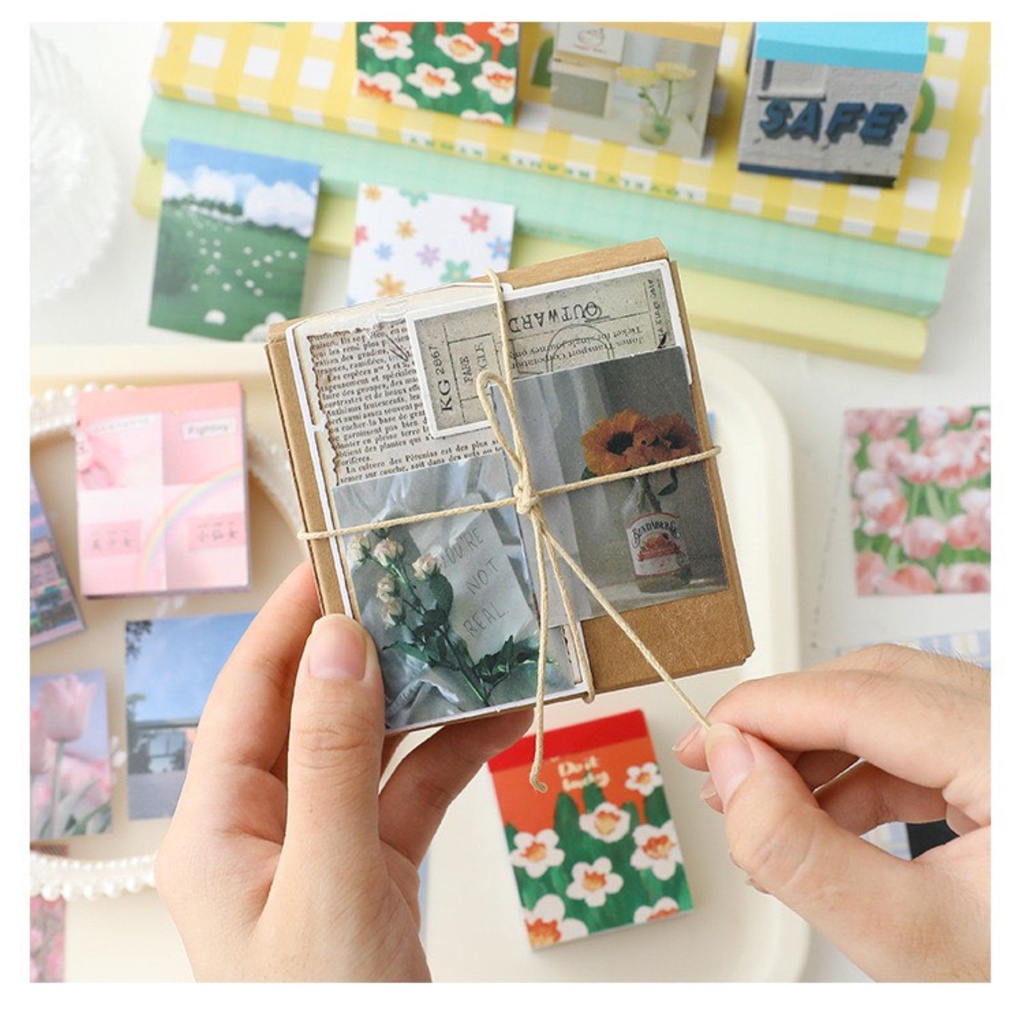 Sticker vintage trang trí sổ set 50 tấm, hình dán cổ điển phong cách retro