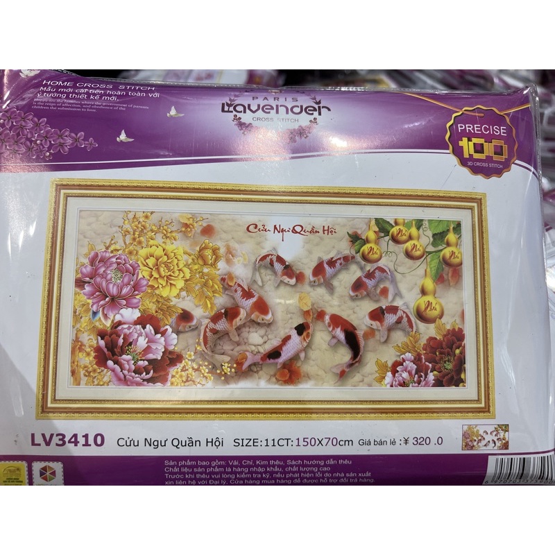 tranh thêu chữ thập Cửu ngư quần hội lv3410 (150x70)