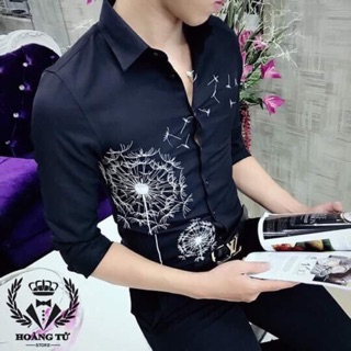 Áo sơ mi nam hoạ tiết BỒ CÔNG ANH thời trang - xanh đen