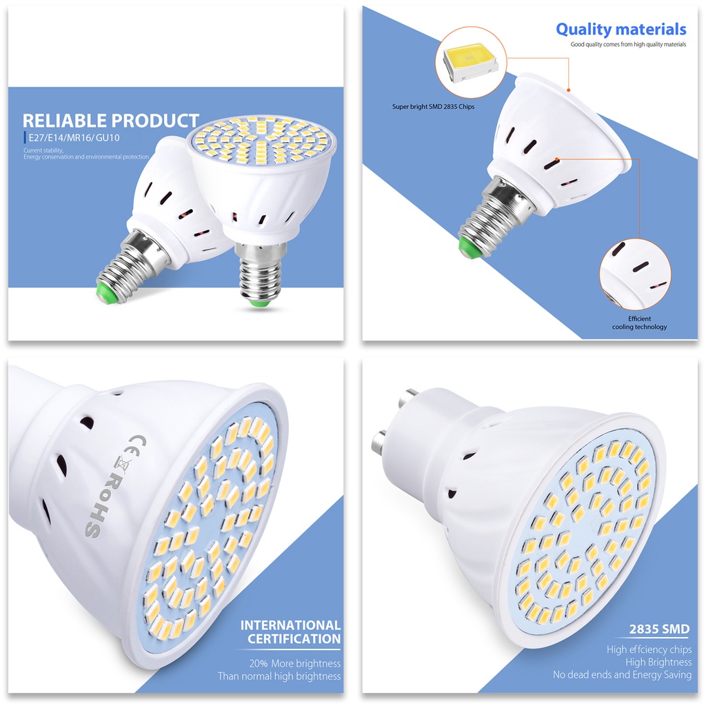 Bóng Đèn GU10 LED E27 E14 48/60/80leds 110V-240V MR16 5W 7W 9W