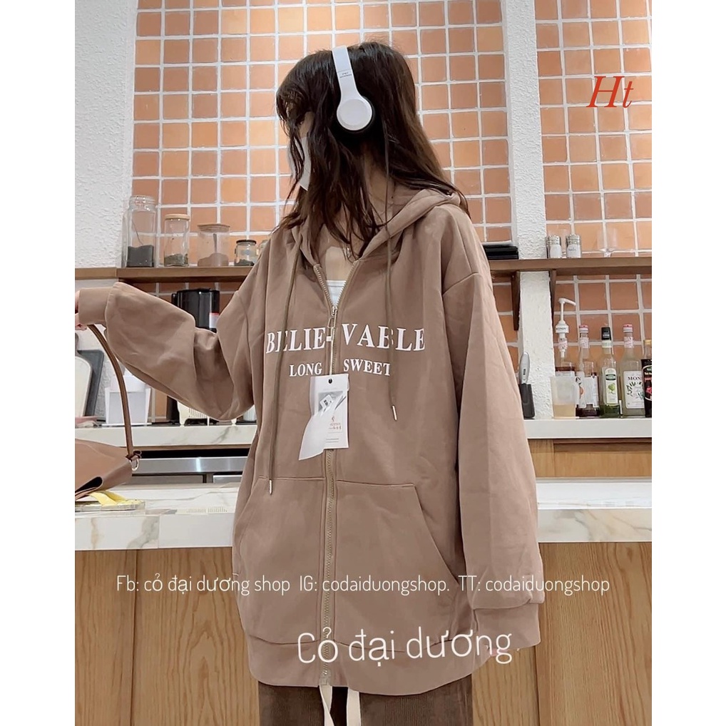 Áo khoác nỉ có mũ trùm đầu in chữ Belive áo khoác hoodie form rộng unisex kiểu dáng thời trang 4 MÙA