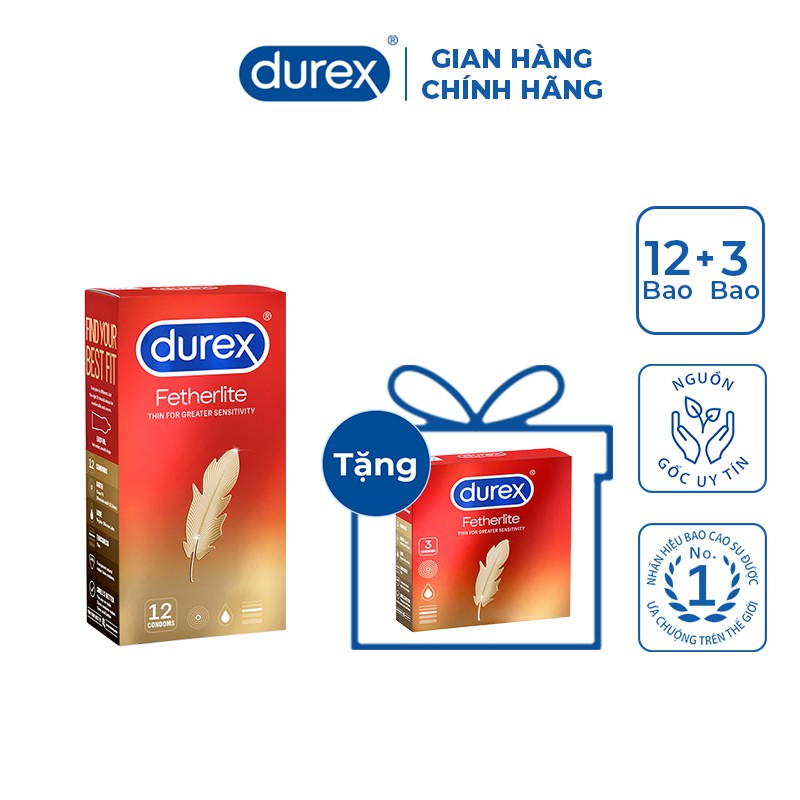 [Mã FMCGMALL - 8% đơn 250K] Bộ 1 hộp bao cao su Durex Fetherlite (12 bao/hộp) + tặng 1 hộp Durex Fetherlite 3 bao