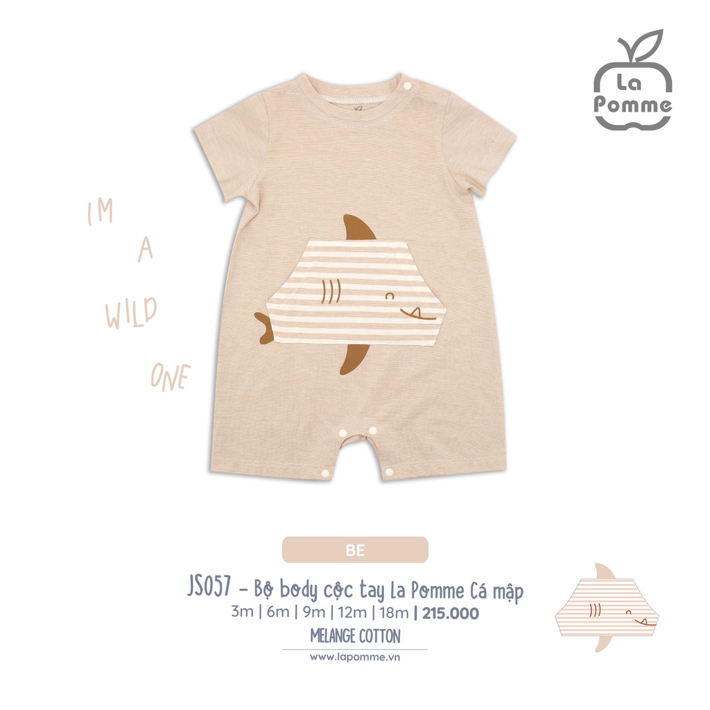 Body La Pomme cộc tay Cotton cao cấp mềm mịn thoáng mát thấm hút tốt túi bụng cá mập vây cho bé trai bé gái JS057