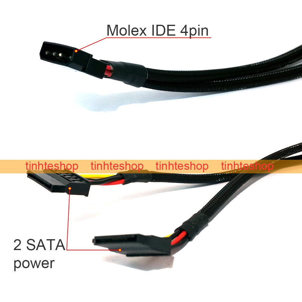 Dây nguồn Molex ATA/IDE sang 2 SATA - Đổi từ nguồn máy tính ra 2 SATA cấp nguồn cho SSD HDD DVD-R DIY 35Cm