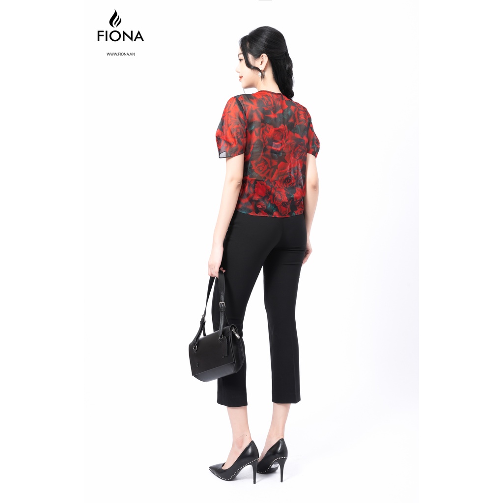 Áo Sơmi cổ tròn Fiona, Sơ mi dáng croptop tay phồng, bấu ly 2 bên ngực F551190