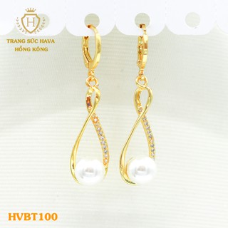Bông Tai Titan Nữ, Khuyên Tai Dáng Dài Đính Trân Châu Xi Mạ Vàng Non 24k - Trang Sức Hava Hong Kong - HVBT100