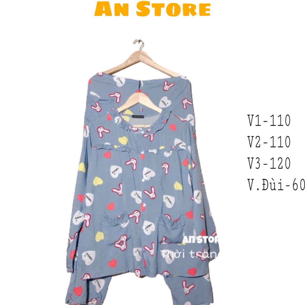 BIGSIZE - Bộ Đồ Dài Tay, Mặc Sau Sinh Hoạ Tiết Thỏ Chất Lanh Lụa Mặc Mát, Bộ Mặc Nhà Thu Đông - AN.STORE