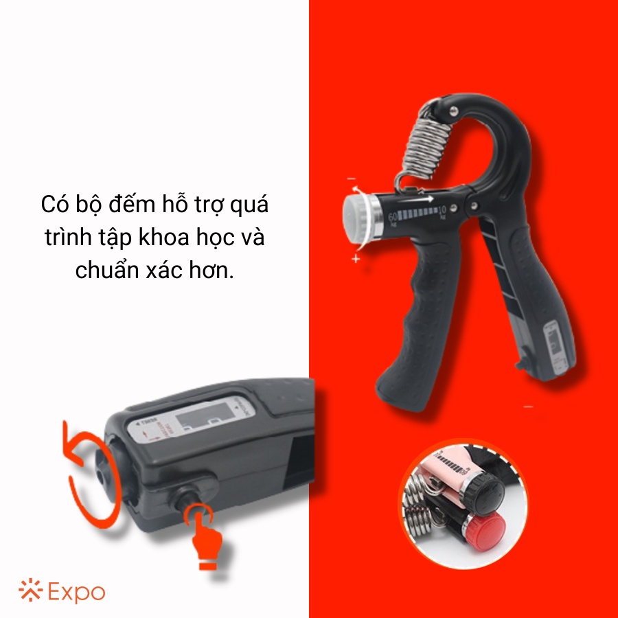 Kìm Bóp Tay, Kìm Tập Cơ Tay Tại Nhà Có Bộ Đếm Điều Chỉnh Lực 10-60kg Expo Official