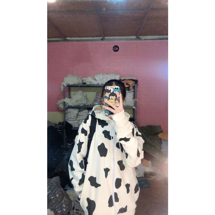 Áo khoác Unisex form rộng BÒ SỮA áo khoác hoodie nam nữ thời trang có mũ cá tính - CUTEZOO