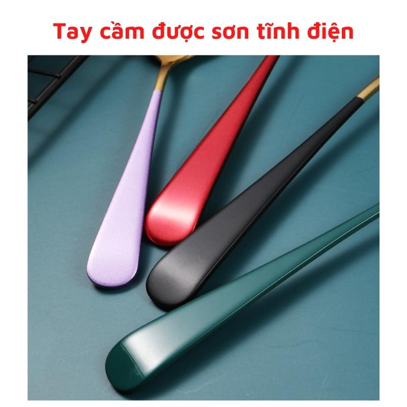 Thìa inox mạ vàng Muỗng ăn cơm cán dài không gỉ sang trọng