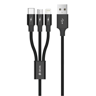 Dây Cáp Sạc Chính Hãng ba đầu Devia  Lightning, Micro, TypeC  dây dù, sạc 3 thiết bị cùng lúc - Bảo hành 12 tháng