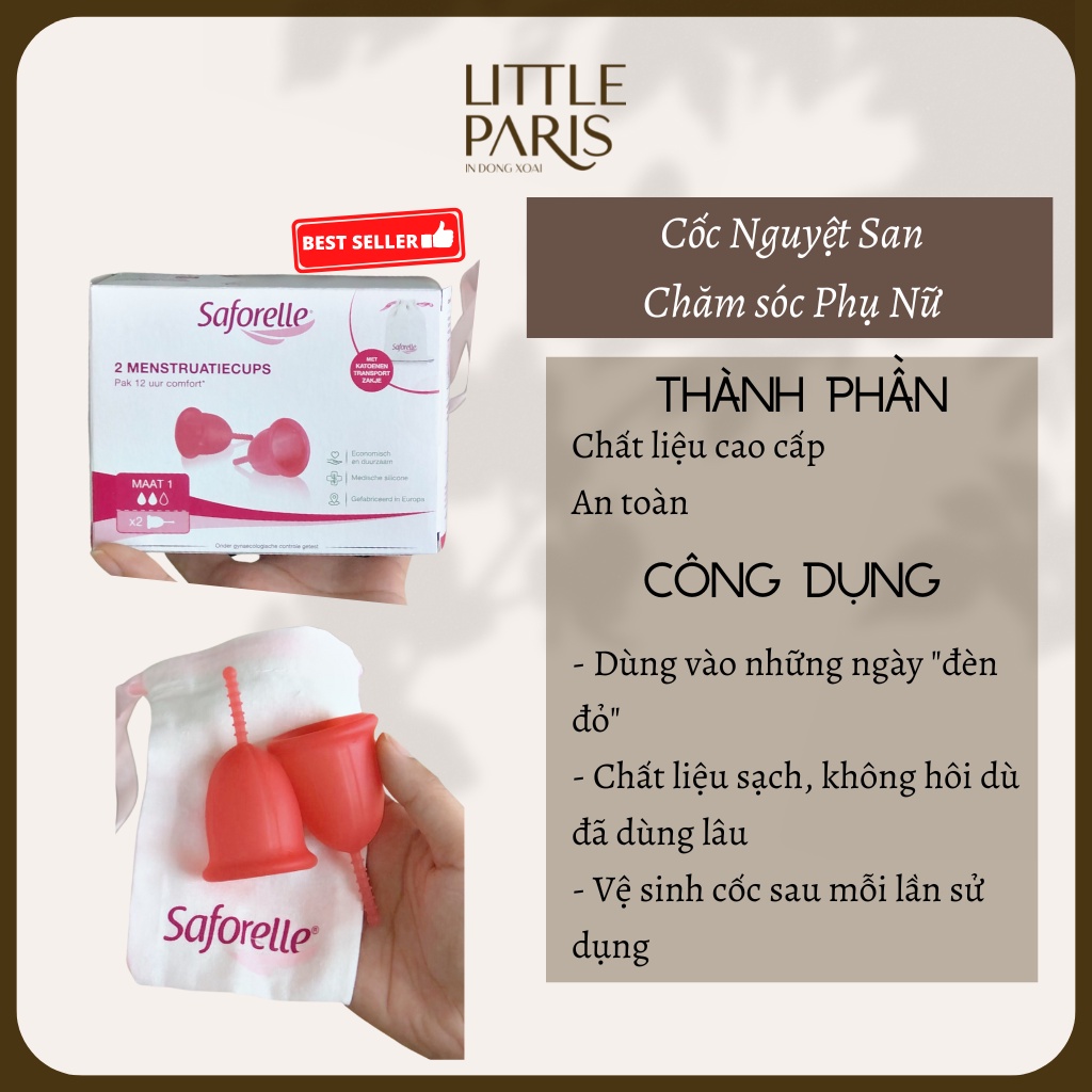Cốc Nguyệt San Saforelle Chuẩn Chất Liệu An Toàn | Hàng Nội Địa Pháp