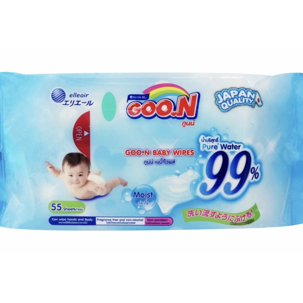 COMBO 1 bịch khăn ướt Goon Thái 55 miếng/ bịch + 1 bịch ĐẠI BỈM QUẦN Goon Friend M54+5/L46+5/XL40+5/XXL34+5