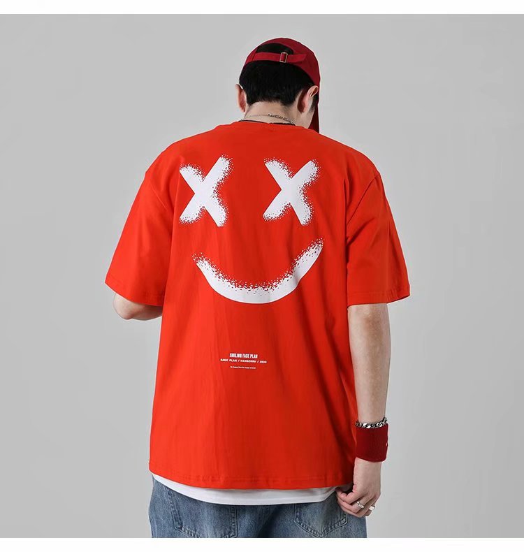 Áo Thun Form Rộng Ngắn Tay In Hình Mặt Cười Thời Trang Dành Cho Nam M-8Xl