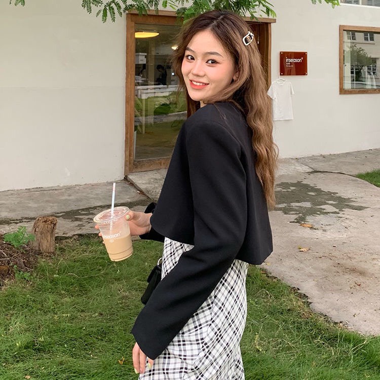 Set Váy Kẻ Mix Blazer Chéo Dây Cá Tính Thời Trang Becky