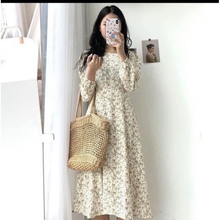 Váy hoa ullzang dáng dài cổ tim voan tơ - Đầm hoa nhí Vintage_30Mar