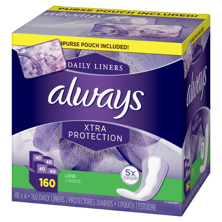 Băng vệ sinh Always Xtra Protection Long Daily Liners, 160 miếng