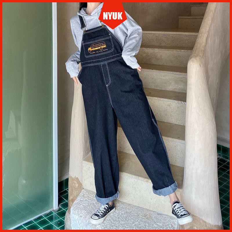 Quần Yếm Denim Form Rộng Thêu Họa Tiết Phong Cách Retro Cho Nữ | BigBuy360 - bigbuy360.vn