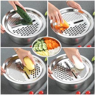 Bộ rổ inox kèm nạo rau củ 3 chi tiết-bộ rổ chậu kèm nạo đa năng tiện lợi