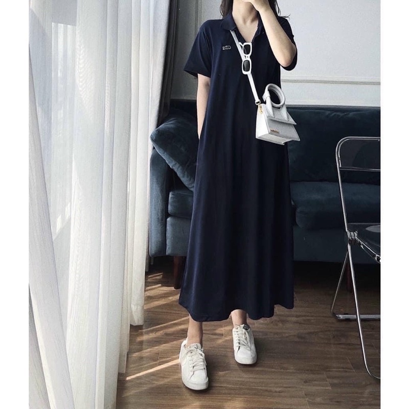 Váy polo xanh than dáng dài