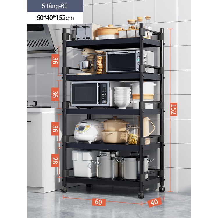Kệ bếp để đồ gia dụng đa chức năng, kệ lò vi sóng nhiều tầng có bánh xe di chuyển tiện lợi, khung thép chắc chắn bền bỉ