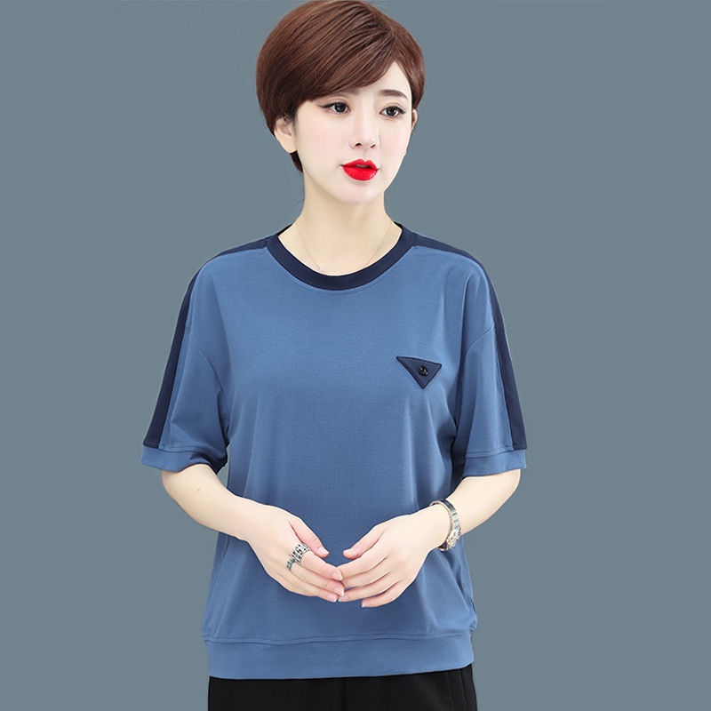 Áo thun tay ngắn cổ tròn plus size cho phụ nữ trung niên