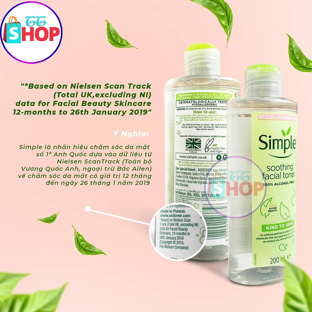 Nước Hoa Hồng Simple Soothing Facial Toner Simple tái tạo cân bằng ẩm cho da 200ml | BigBuy360 - bigbuy360.vn