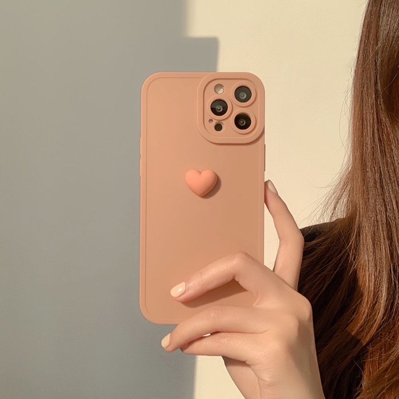 (SIÊU RẺ) Ốp lưng iphone trơn nhám bảo vệ cam tim tròn kem hồng 7plus/8/8plus/x/xr/xs/11/12/13/pro/max/plus/promax