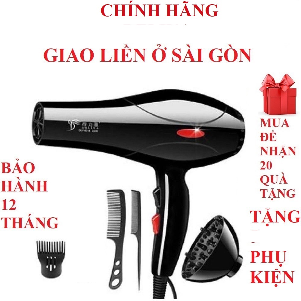 Máy sấy tóc mini công suất lớn Deliya tạo kiểu 2 chiều nóng icon công suất 2200W tặng kèm 5 phụ kiện